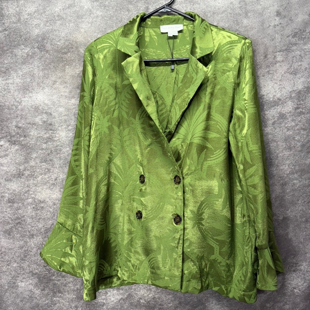 Never Fully Dressed Khaki Palm Jacquard Blazer Jacket Size 6 Green Double Breast